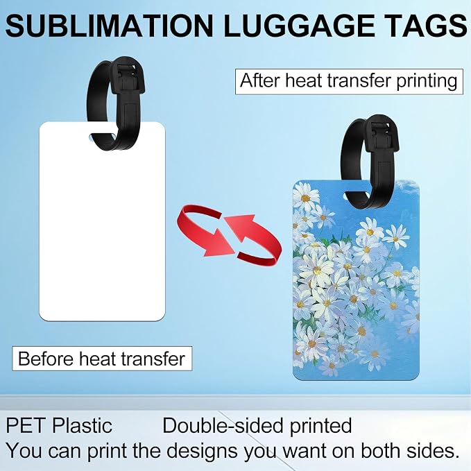 20 pcs Sublimation Luggage tag Blanks | White Blank Travel Bag Baggage Tags with Strap, Double Sided PET Suitcase Label Tag with Slots Keychains Blanks