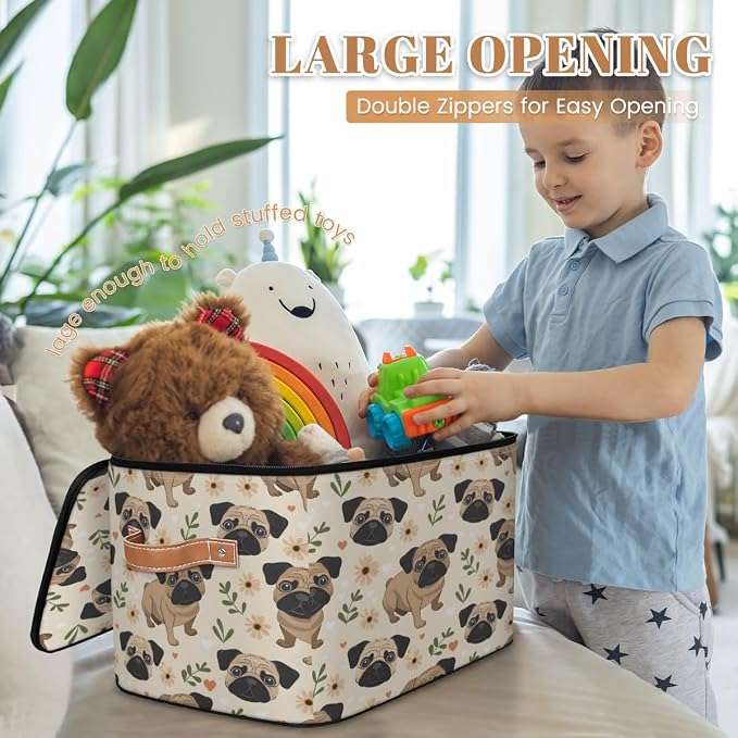 Pug Dog Storage Box with Zipper Lid