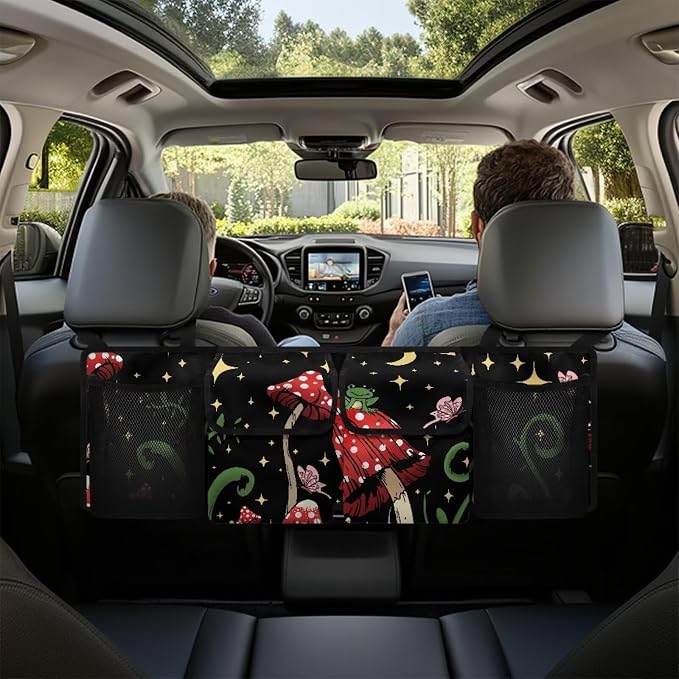 Dreaweet Mushroom Trunk Organizer for Car Women Cute Car Storage Accessories Interior Portable Collapsible Trunk Organizer for SUV Sedan Back Seat Hanging Organizer with 4 Pockets 3 Adjustable Straps