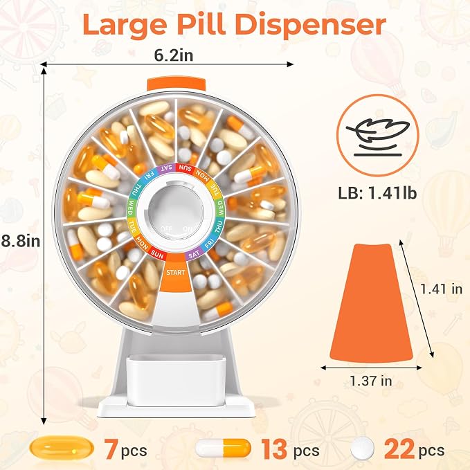 Zoksi Large Fun Pill Dsipenser, Daily Pill Box for 7 or 14 Days | Wall-Mountable or Tabletop,Easy Press Button,Large capacity