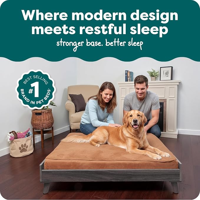 Furhaven (Old Version) Elevated Dog Bed Frame for 44" x 35" XL Dog Beds, Easy Assembly - Mid-Century Modern Bed Frame - Gray Wash, Jumbo/XL