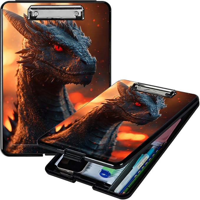 Heavy Duty Storage Clipboard, Slim Nursing Clipboard with Internal Pen Case, Portable File Organizer Case for A4 Letter Size Paper Office Medical Professionals, Red Eyed Dragon