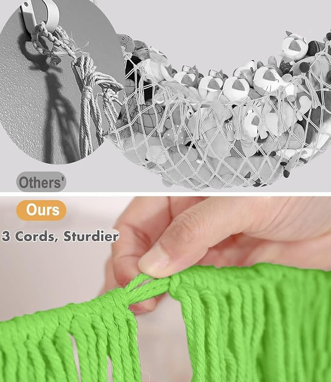 Stuffed Animal Hammock - Extra Large 63'' Long (Apple green) | Premium Cotton Hand-knitted, Beautiful Long Tassel, Storage Hanging Organizer, Can Fit Stuffed Animals 40 Piece or More