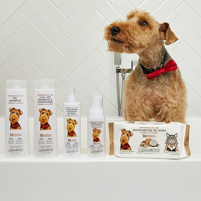 GIOVANNI Professional Pet Shampoo - Oatmeal & Coconut, Aloe Vera, for All Dog Fur Types, Deeply Cleanses, Silkens, Helps Neutralize Odors, Controls Static - 16 oz