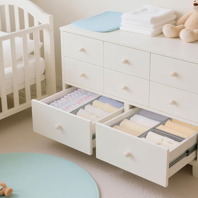 Drawer Organizer Clothes, 24 Pack Dresser Organizer for Baby Clothes, Underwear, Sock- Foldable Closet Organization and Storage Dividers Bins for Nursery, Bedroom and Dorm (Grey)