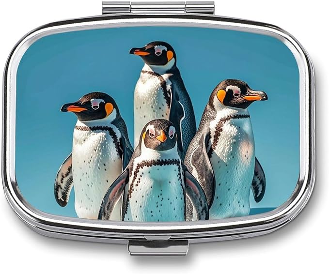 Animals Pill Box 2 Compartment Medicine Pill Case Portable Pill Organizer for Pocket Or Purse Decorative Metal Medicine Vitamin Organizer