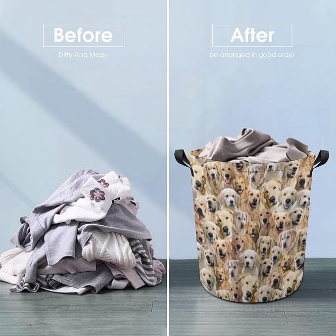 Golden Retriever Lover Gifts, Laundry Hamper With Handles for Dog Mom, Golden Retriever Laundry Basket, Waterproof Clothes Storage Bucket for Bedroom Bathroom