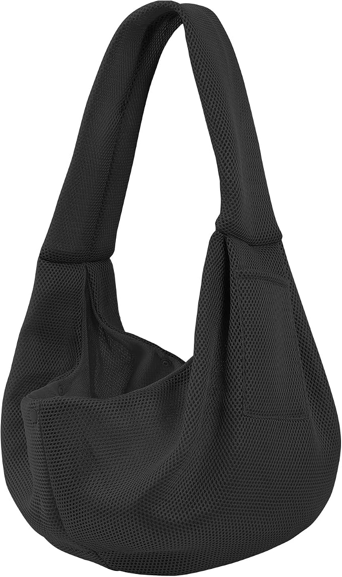 Dog and Cats Carrier Sling, Breathable Puppy Small Pet Carrier with Pocke | Reversible Dog Sling Carrier, Safety Buckle, Storage Pocket, Machine Washable for Travel, Outdoor Activities, Hand-Free,Black
