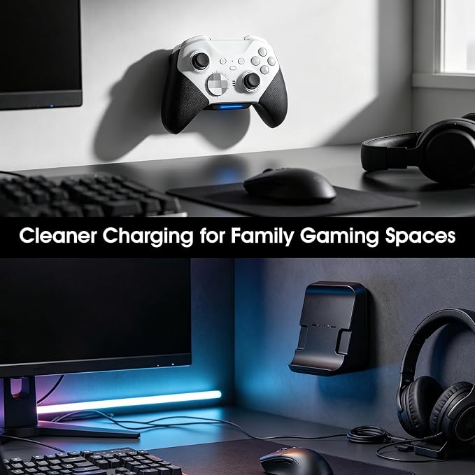 Space Saving Wall Mount Charging Dock fits for Xbox Elite Series 2 Controller, Display Dock Only Slim Desktop Stand Holder with RGB Charging Indicator, 3.3FT Type C Cable, Stay Ready to Game,1 Pack
