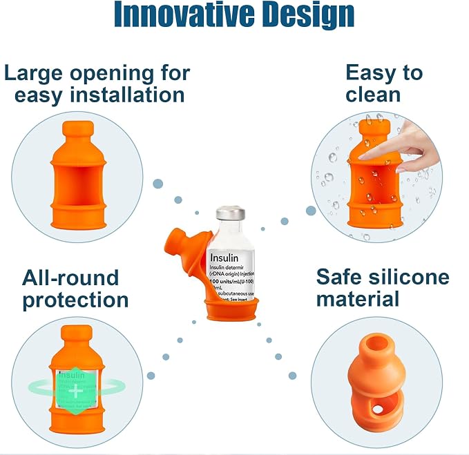 3 Pack Insulin Vial Bottle Protector Sleeve for Diabetic, Silicone Protective Case to Protect Insulin Vial from Breaking, Suitable for 10ml Short Insulin Vials (Orange)