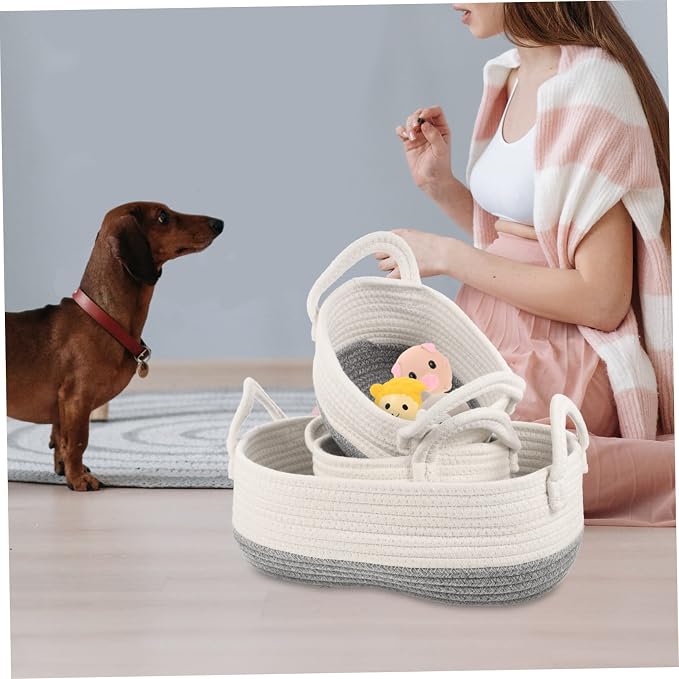 3pcs Rope Dog Toy Storage Basket Weave Organizer for Pet Toys Multi-purpose Desktop Storage for Home and Utility Rooms