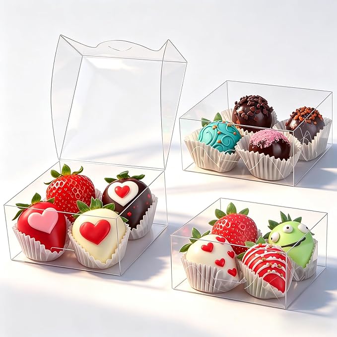 100pcs 4x4x2 Inch Clear Cookies Boxes Pastry Gift Boxes Truffle Boxes Bakery Boxes Plastic Boxes Soap Boxes Dount Boxes Chocolate Covered Strawberries Boxes Cake Boxes Treat Boxes
