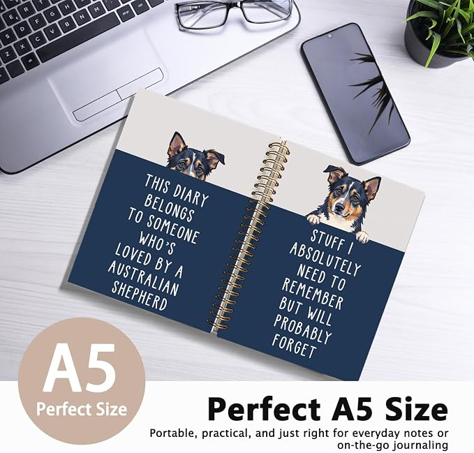 LIANGW Funny Australian Shepherd Gifts for Women & Men | Australian Shepherd Spiral Notebook Journal,Pet Dog Mom Owner Gifts 5.5x8.3 Inch