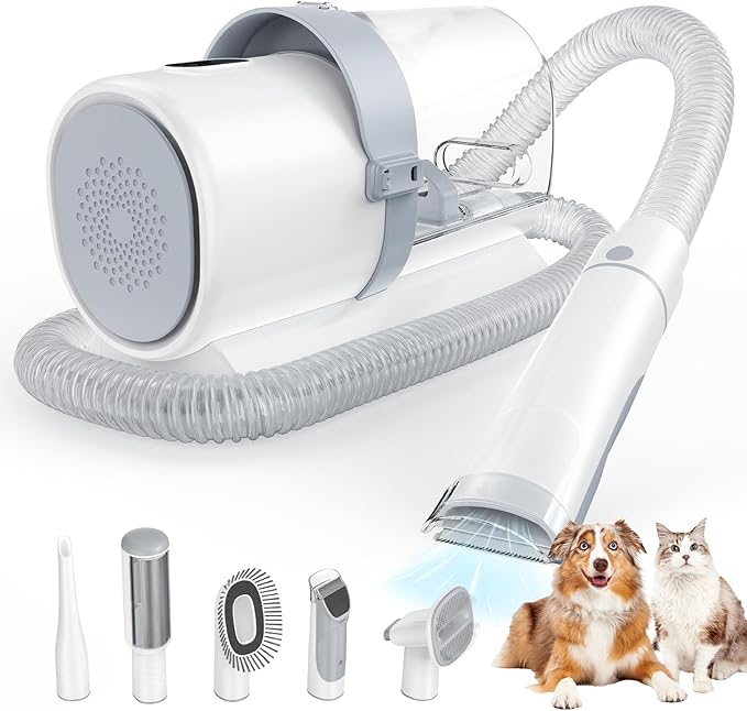 Sweetcrispy 2.5L Cup Professional Pet Grooming Vacuum Kit, 3 Suction Modes and 5 Groomer Tools with Cordless Low Noise Dog Clippers for Cats, Other Animals Hair Trimmer