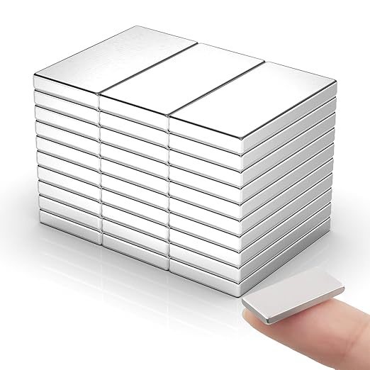 30 Pack 20x10x2 mm Rare Earth Neodymium Magnets | Powerful Small Strong Metal Rectangular Bar Magnetic Strip Magnet for Fridge Garage Kitchen Science Craft Office, Silver