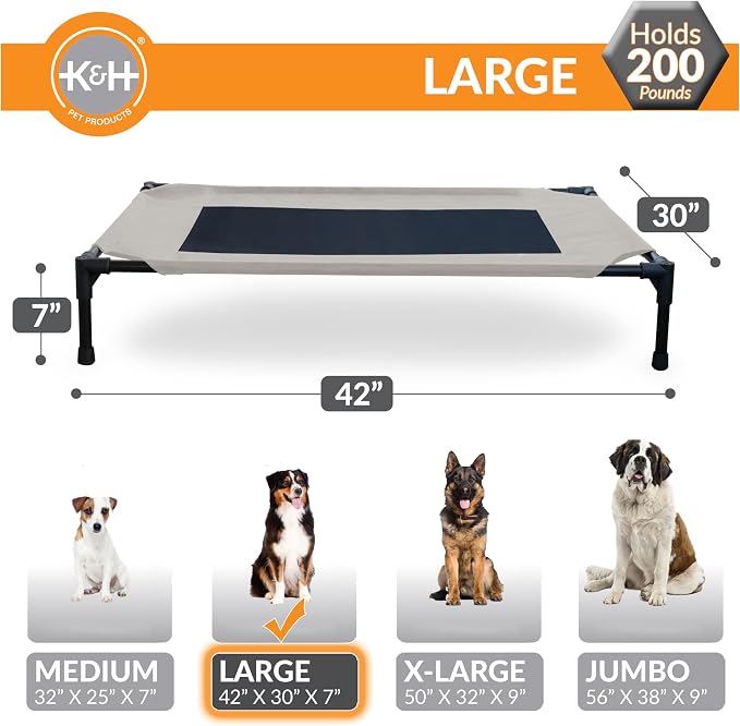 K&H Outdoor Elevated Dog Bed, Cooling Raised Dog Bed, Large 42x30in, Taupe | Pet Cot for Medium & Large Pets, Breathable Mesh Center Hammock Design, Indoor/Outdoor Washable Cover, 42x30in