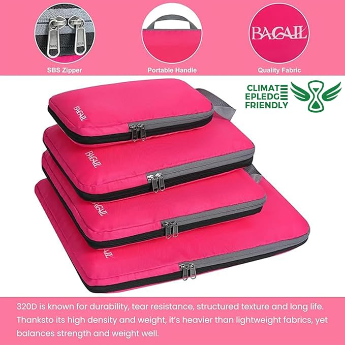 BAGAIL 4 Set/6 Set/8 Set Compression Packing Cubes Travel Accessories Expandable Packing Organizers (Cloth Pattern, 4-Fuchsia)