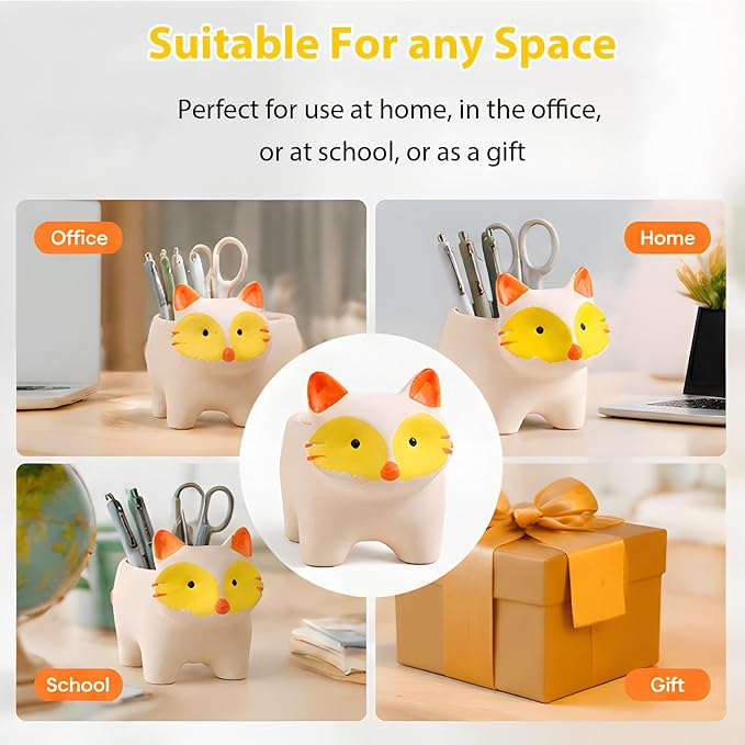 Ceramic Cat Shaped Pen Pencil Holder for Desk Decoration Accessories Cat Decor Makeup Brush Pen Cups Office School Ideal Gifts for Women, Mom or Birthdays