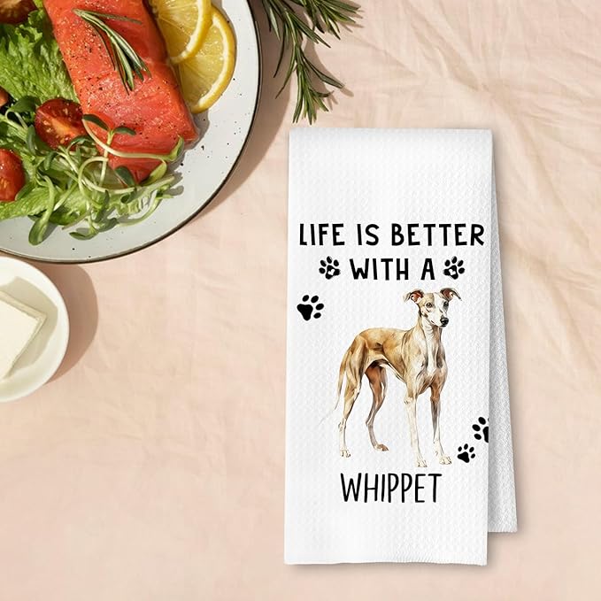 Whippet Dog Kitchen Towels, Whippet Lover Gifts Dish Tea Towels for Kitchen Decor, Dog Mom Dad Gifts Decorative Hand Towel for Bathroom, 16x24 Inches
