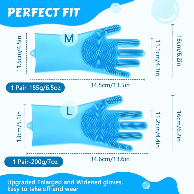 Pecute Silicone Pet Grooming Gloves for Washing Cats Dogs Bath Brush Large | 3,000 soft bristles, Gentle massage & deshedding, Dishwasher safe, For large/thick coats, Home/car cleaning