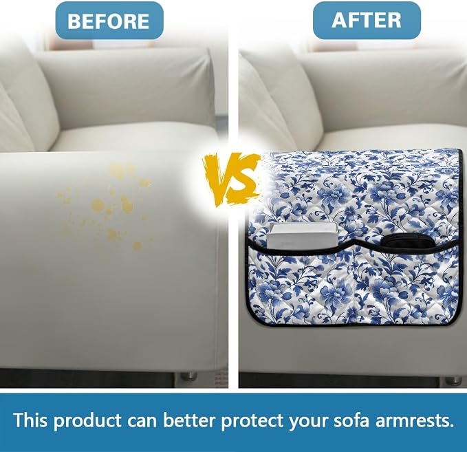 Stretch Armrest Cover for Chairs Sofa Armchair Covers for Arms Dustproof Couch Arms Covers Arm Rest Protector for Sofa Non Slip Lounge Chair Arm Protector Blue Floral