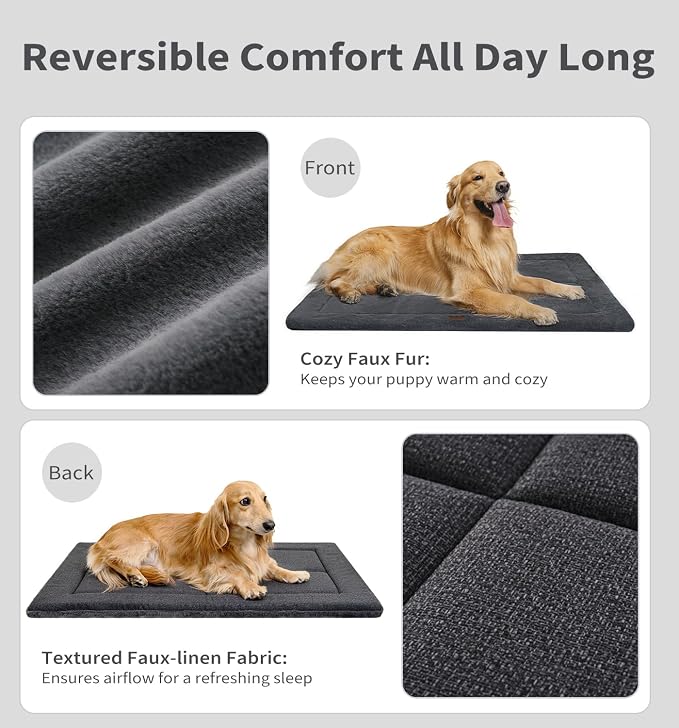 MADE 4 PETS Dog Crate Pad Bed for Large Dogs, Washable & Reversible, Anti-Slip Kennel Mat for Cozy Sleeping, Soft Fluffy Dog Bed for Indoor & Outdoor Use, 41"x29", Dark Gray