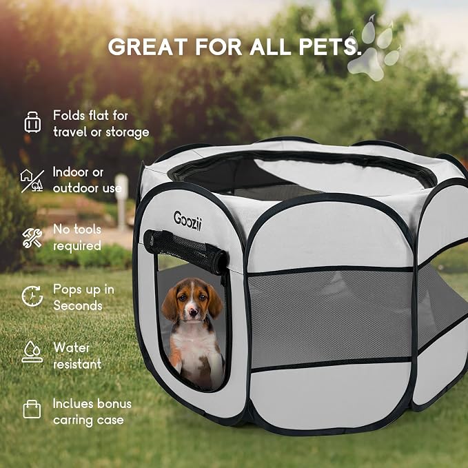 Goozii Pet Cat Playpen for Indoor Cats Enclosed, Puppy Dog Play Pen for Outdoor Travel Camping (Small Size, Light Grey)