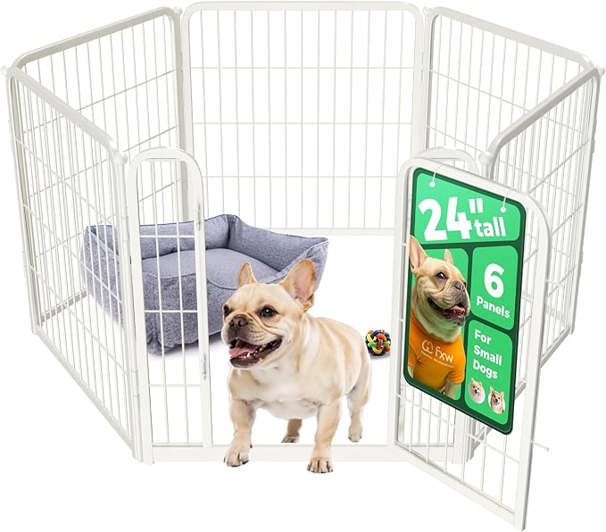 FXW Homeplus Indoor Dog Playpen, 24" H, 6 Panels, for Puppies & Small Dogs | Stress-free play, Heavy-duty, Semi-open design, Easy setup, Threshold-free gate, Expandable, Patented