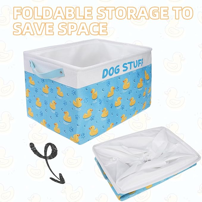 Homimp Dog Food Storage Container,Dog Toy Basket Bin Box with Comfortable Handles and Cover,Collapsible Pet Toy Storage Organizer for Accessories,Toys,Coat & Clothing,Blanket & Leash, Blue, 15"x11"x9"