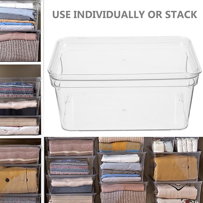 Stackable Pet Storage Box with Lid for Makeup and Beauty Products, Desktop Organizer for Office and School, Easy to Find Items and Carry, Small Size Storage Bin