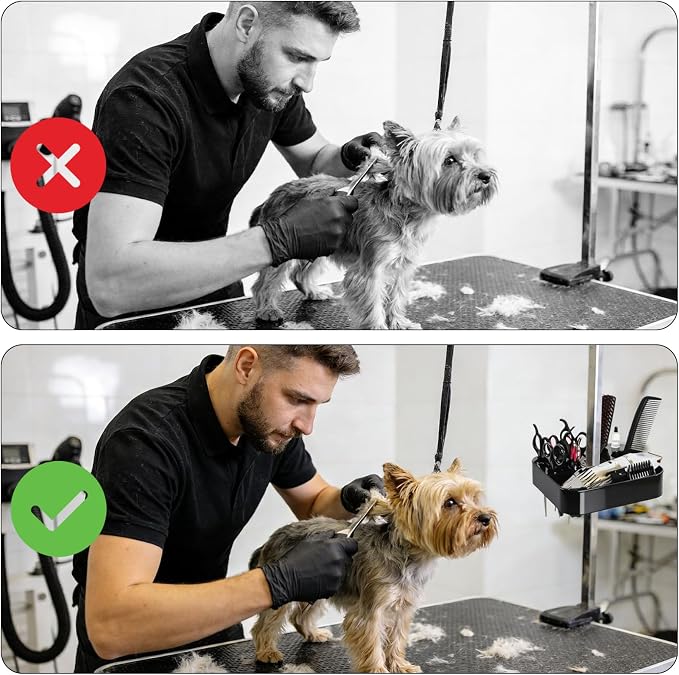 Pumtus Rotatable Pet Grooming Tools Holder, Portable ABS Plastic Grooming Table Arm Organizer, Durable Pet Shop Hairdressing Storage Rack, Practical Groomer Organization for Scissors Combs Clips