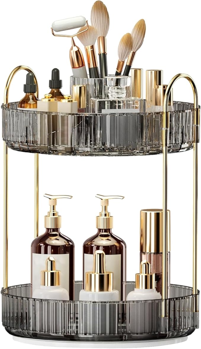 360° Rotating Makeup Organizer, Large Capacity Skincare & Cosmetics Tray | Skincare & Makeup Holder, Bathroom Counter Organizer, Spinning Storage Tray for Perfume, Dresser, Bedroom, Vanity Countertop
