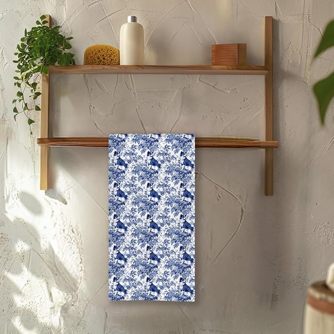 Chicimln Chinoiserie Australian Shepherd Dog Kitchen Towels, Australian Shepherd Gifts Decorative Hand Towels for Bathroom, Blue and White Dog Dish Tea Towel Drying Cloth for Kitchen, 16x24 Inch