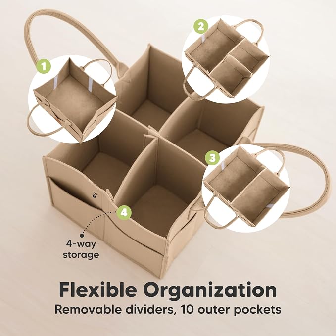 KeaBabies Baby Diaper Caddy Organizer with Handle, Portable (Taupe) | Baby Car Organizers and Storage for Nursery, Changing Table, Large Shower Gift Basket for New Mom Gifts & Boy Girl Registry