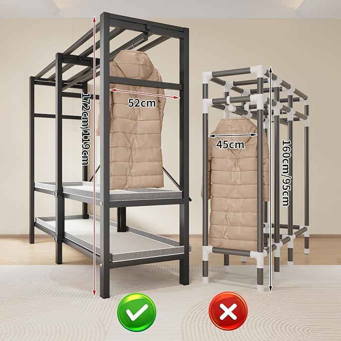 49.2in Heavy Duty Portable Closet with Cover, 1500lbs Foldable Covered Metal Clothing Wardrobe Closet System, Heavy Duty Garment Rack for Hanging Clothes, for Bedroom, Apartment, Rental Property,Blue