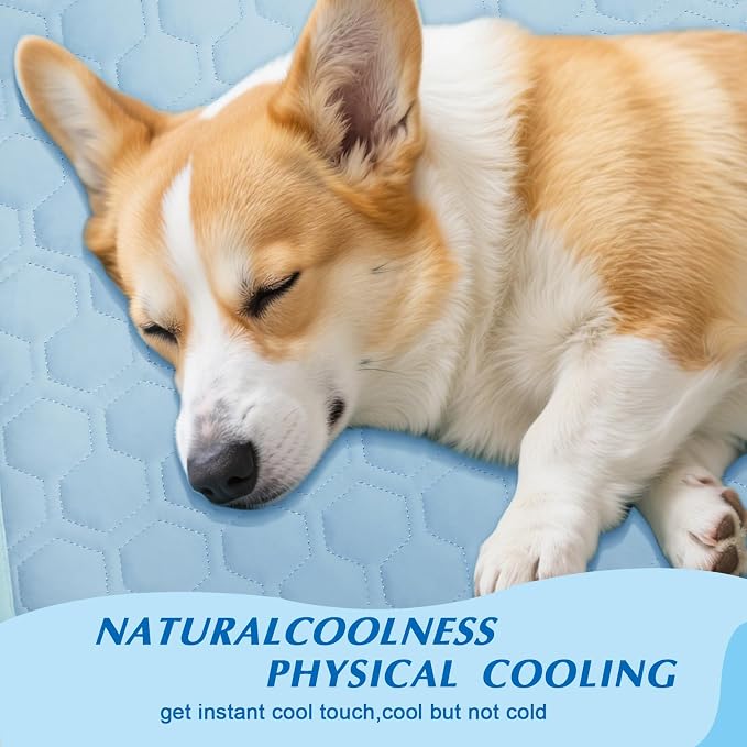Cooling Mat for Dogs & Cats, Thick Breathable Dog Cooling Mat Q-MAX>0.45 | Chill Cool Fiber Dog Cooling Bed with Non-Slip Base, Non-Toxic Foldable Washable Crate Kennel Pad for Indoor & Outdoor Use