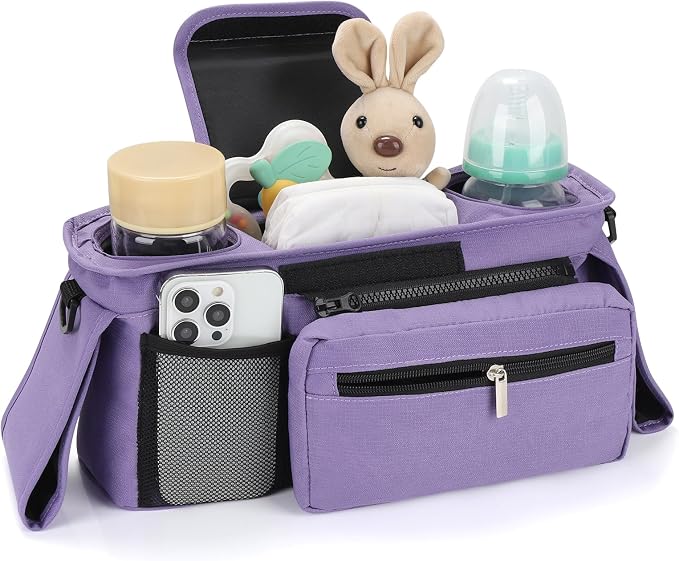 Accmor Universal Stroller Organizer with Insulated Cup Holder Detachable Phone Bag and Shoulder Strap,Stroller Bag Caddy Organizer for Uppababy, Baby Jogger, Britax Strollers