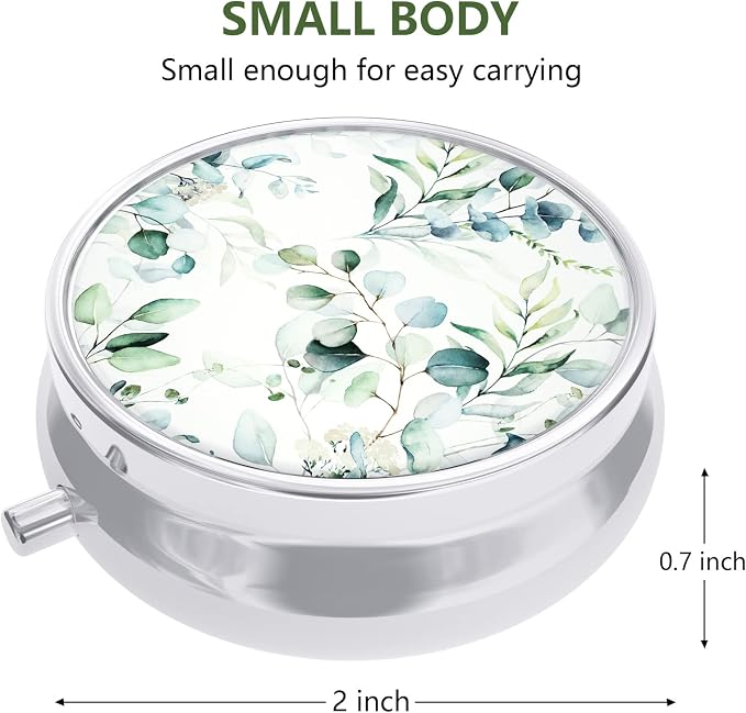 Nipichsha Pill Box, Small Pill Case for Purse & Pocket, Cute Travel Medicine Organizer, Portable Medicine Container Holder to Hold Vitamins, Medication, Fish Oil & Supplement, Eucalyptus Leaf | Cute Travel Medicine Organizer, Portable Medicine Containe...