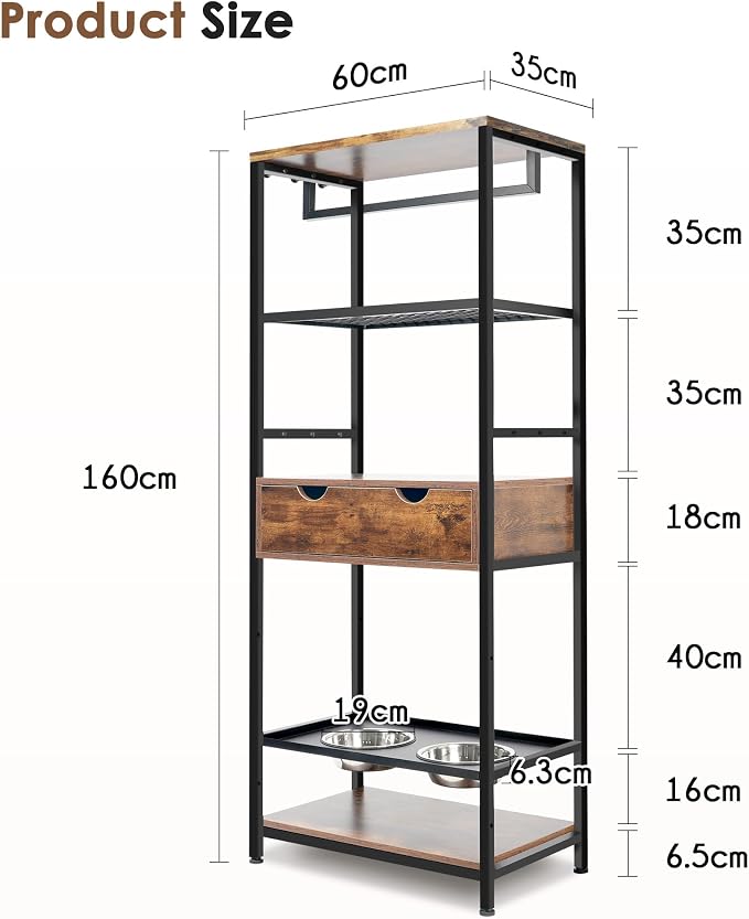 Dog Feeding Station, Dog Shelf Organizer Height Adjustable Elevated Dog Bowls, Dog Storage Organizer Dog Feeder Station for Large Medium Dogs Cats, Dog Storage with Shelves