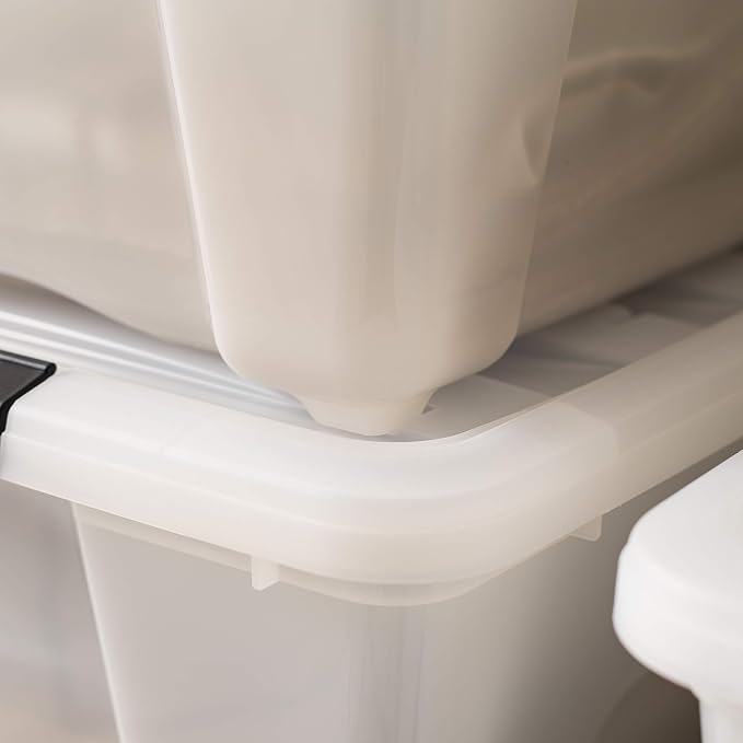 IRIS USA 6-Pack 54 Quart Storage Bins with Lids, Pearl | Conceals stored items for a clean look, Nestable design saves space between uses