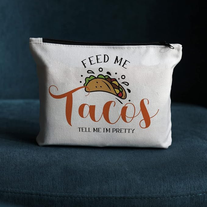 Funny Taco Gifts Makeup Bag, Taco Lovers Gifts Cosmetic Bag Zipper Pouch | Crazy Cool Food Lover Gift Makeup Pouch, Taco Party Christmas Birthday Gifts for Women Mom Teens Girls Girlfriend Wife