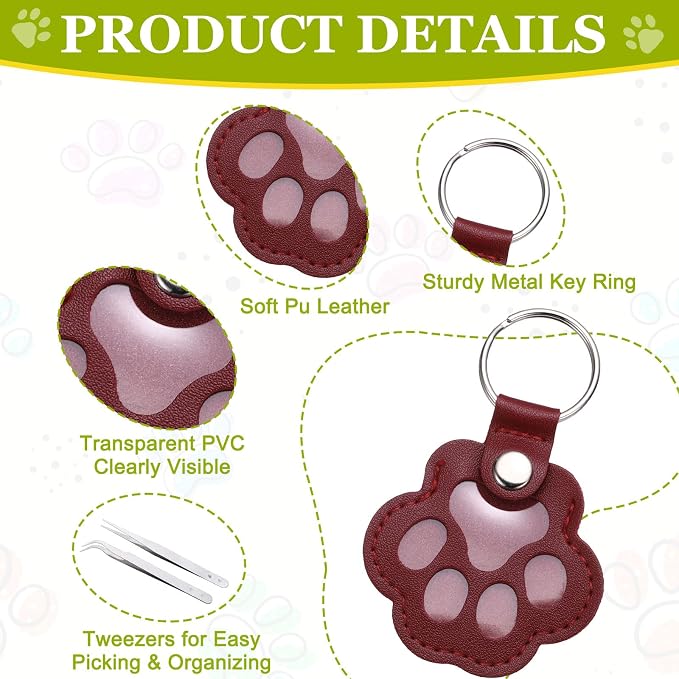 Dog Fur Storage Keychain, Pet Fur Keepsake Keyrings, Paw Shaped, Pet Hair Keepsake Keychains with Tweezers