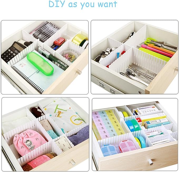 Onerbuy 8pcs Adjustable Grid Drawer Dividers DIY Plastic Closet Separator Tidy Organizer Container for Underwear Socks Belt Office Supplies