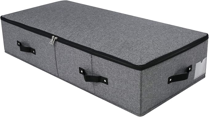 Under Bed Storage Bins with Lids, Closet Organizers, Foldable Under-bed Storage Baskets for Sheets, Clothes, Quilts, Sweaters, Wrapping Paper, 35x16.5x7inch, Black Gray, 1PCS