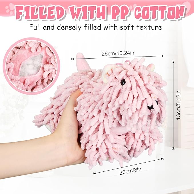 Tegeme 1 Pcs Chenille Dog Hand Towel Fuzzy Dog Towel Absorbent Microfiber Soft for Bathroom Kitchen Washstand (Pink)
