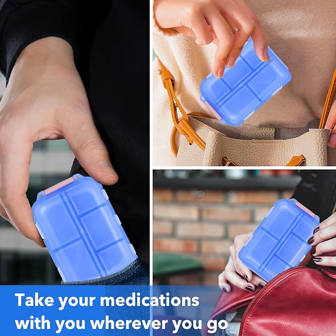 Large Travel Pill Organizer with 189 Stickers, 10 Compartments Travel Medicine Organizer Travel Pill Box Pill Case for Purse Airplane Car Nurse Vacation Essentials (Blue, 1 Pack)