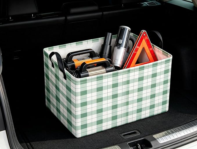 CLOCOR Rectangular Storage Bin,Waterproof Books Box,Gift Basket(Green Grid)