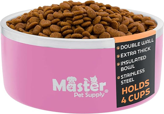 Master Pet Supply Stainless Steel Dog Bowls - 32 oz, Heavy Duty - Hyper Pink, Double Wall Extra-Thick Insulated, Non-Slip Pet Water Bowl for Dogs, Cats & Pets, Anti Rust Metal, Dish Washer Safe