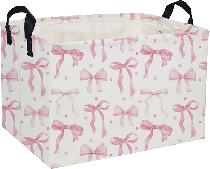 Pink Baskets Girls Basket Rectangular Cute Storage Bin for Room Decor(Pink bownot)