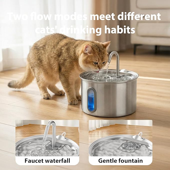 304 Stainless Steel Cat Water Fountain - 2.8L/95oz Quiet Electric Pet Water Fountain with Multi-Stage Filtration, Easy to Clean & Assemble (Pet Water Fountain+6 Filters)